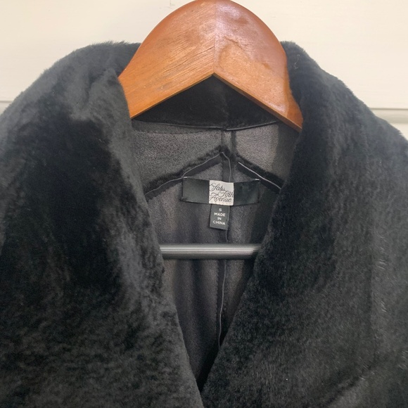 Saks Fifth Avenue Black Leather and Sheared Sheepskin Fur Coat - Picture 4 of 6